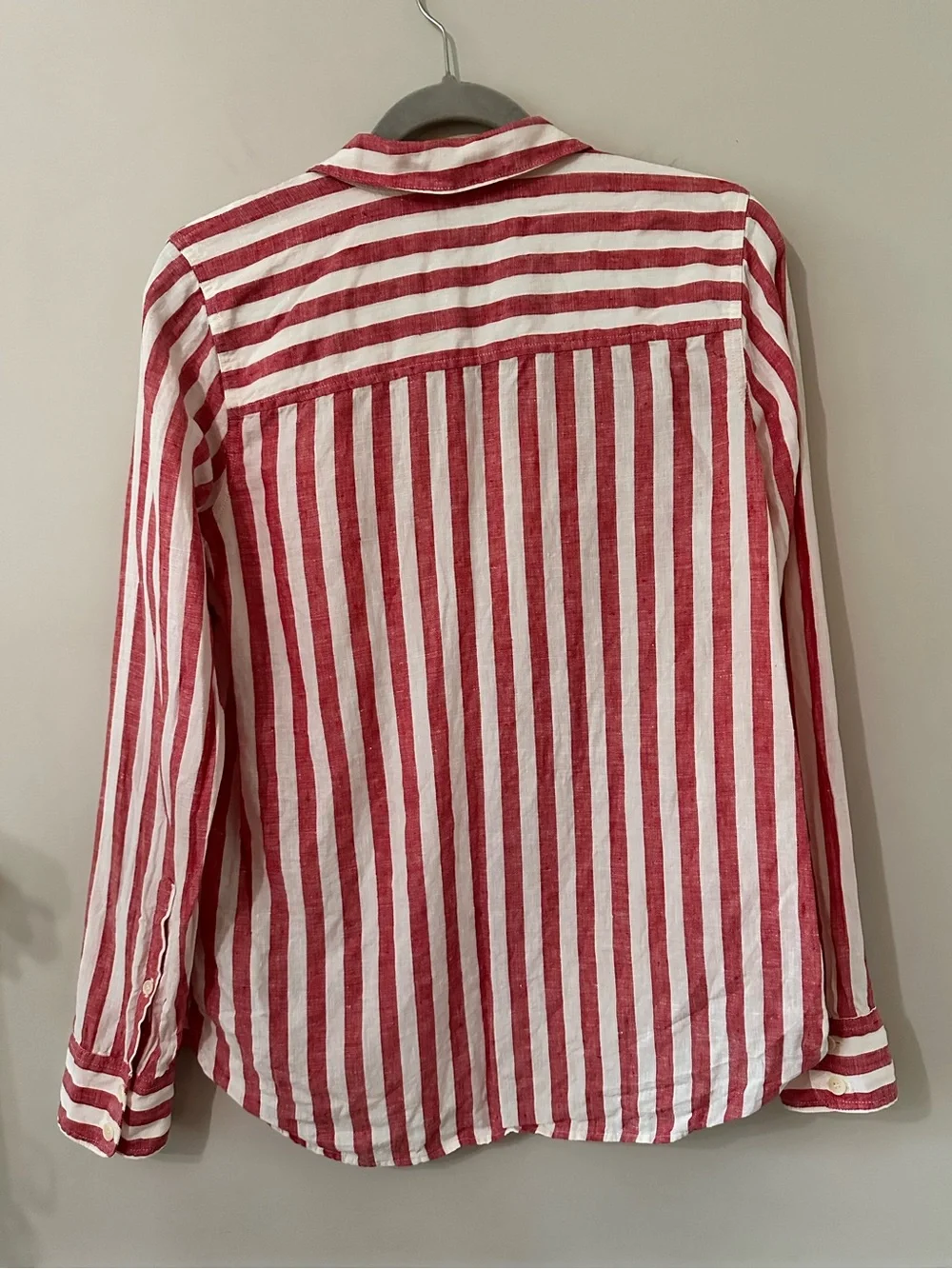 J. Crew Linen Red White Striped Button Down Shirt